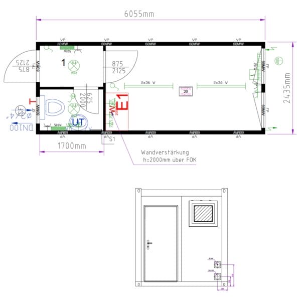 B+L Polier Container20’ mit Pantry & WC